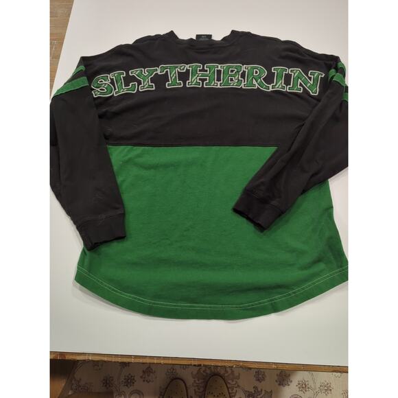 Harry Potter Small Black Green Slytherin Long Sleeve Baseball Tee Used Stained - Picture 7 of 9